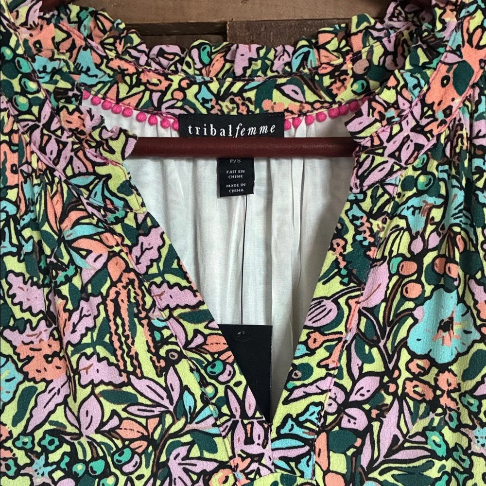 Floral Tiered Midi Dress in Pink, Green, Cream - Picture 2 of 3